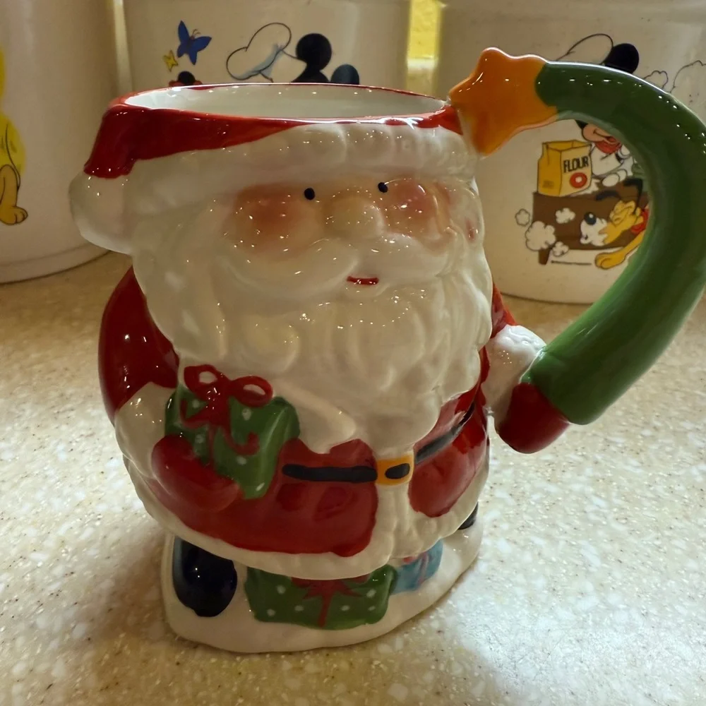 Vintage Pier 1 Santa Claus Holiday Mug Christmas Coffee Cup Red White Green